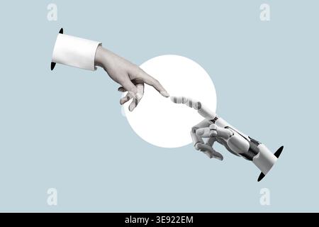 Flat design. White cyborg robotic hand pointing his finger - 3D rendering isolated on free PNG background. Stock Photo