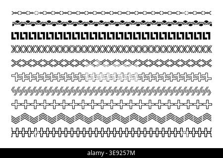 Hand Drawn Doodle Borders. Abstract seamless lines, decorative brush strokes sketched dividers Stock Vector