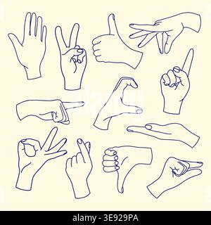 Outline hand gestures set minimal line art Stock Vector