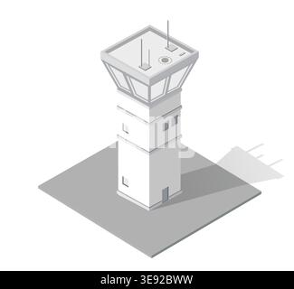 Air traffic control tower providing critical guidance and safety for departing and arriving aircraft at the airport Stock Vector