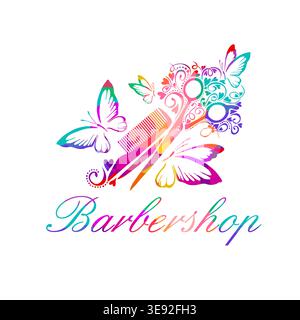 Hairdressing salon colored logo, Hand drawn. Not AI, vector illustration. Stock Vector