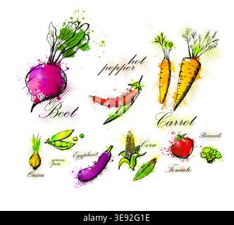 Vegetable set. Hand drawn ink sketches. Hand drawn. Not AI, vector illustration. Stock Vector