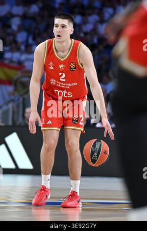 Stefan Miljenovic   of Crvena Zvezda  Belgrade during the EuroLeague match Real Madrid and Crvena Zvezda Meridianbet Belgrade at Movistar Arena on Apr Stock Photo