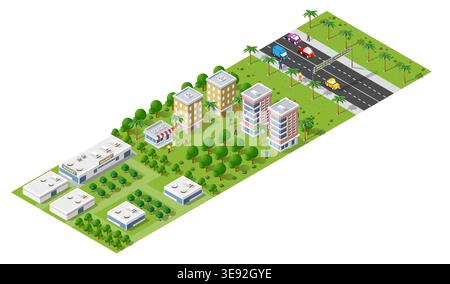 Isometric 3d illustration park trees forest nature elements Stock Vector