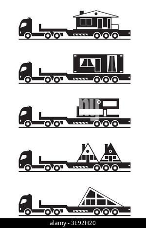 Heavy duty trucks carrying modular houses - vector illustration Stock Vector