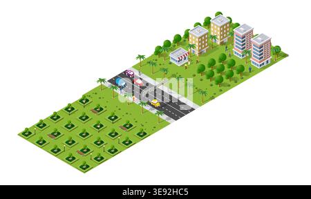 Isometric 3d illustration park trees forest nature elements Stock Vector