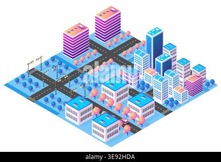 Modern isometric city center with skyscrapers and roads Stock Vector