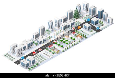 Isometric 3d illustration park trees forest nature elements Stock Vector