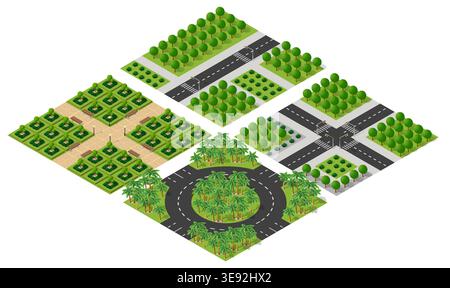 Isometric 3d illustration park trees forest nature elements Stock Vector