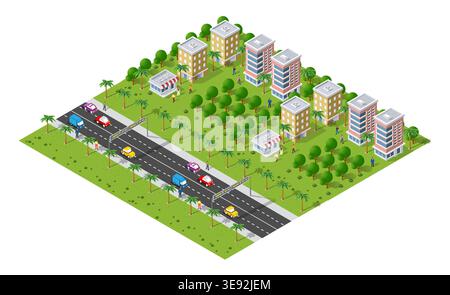 Isometric 3d illustration park trees forest nature elements Stock Vector