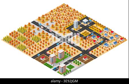 Isometric 3d illustration park trees forest nature elements Stock Vector