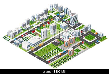 Isometric 3d illustration park trees forest nature elements Stock Vector