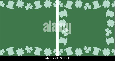 St Patrick Day Frame Clean Minimal Flat Design Border of Hats and clover leaves Copy space Template. Vector illustration Ireland Greetings Thematic Cards Sample media post, promo banner, leaflets, tag Stock Vector