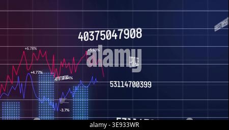 Displaying centered dashboard visualization onscreen, showing red and blue lines with numeric IDs Stock Photo