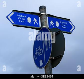 King Charles III England Coast Path sign for walkers and cyclists at Mariners Road, Crosby, near Liverpool. Stock Photo