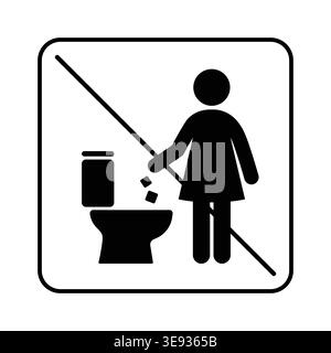 Prohibited toilet use icon showing person throwing waste into WC with crossed out symbol. Simple pictogram for hygiene instructions, infographics, UI Stock Vector