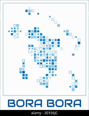 Bora Bora digital style map. Large square dots on white background. Dotted shape of the island. Vector map and title. Awesome vector illustration. Stock Vector