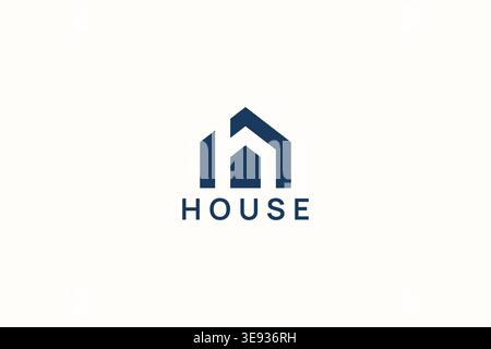 Minimalist house logo with geometric roof and wall outline in dark blue. Symbolizes property and stability, perfect for branding in real estate Stock Vector