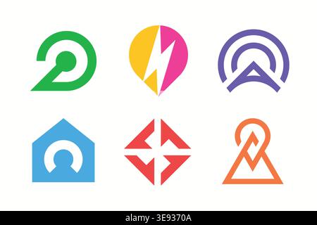 Geometric logo collection in one artboard. Represents growth, energy, achievement, property, strategy, and adventure, ideal for business, finance Stock Vector