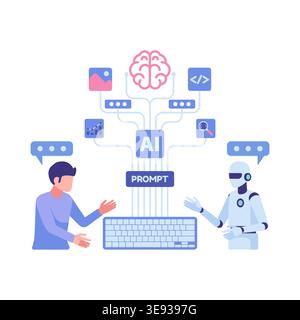 Human and AI Collaboration Through Prompt Engineering. AI Prompt Engineering Concept Stock Vector