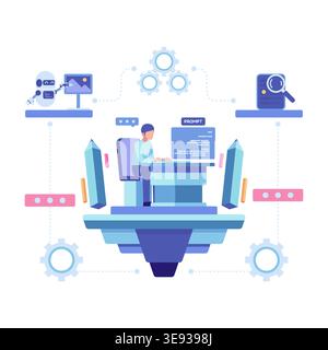 Person Using AI Prompt Engineering for Digital Content Creation. AI Prompt Engineering Concept Stock Vector