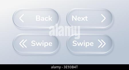 Swipe up arrow button with glass effect. Modern UI icon for social media stories, apps, and websites. Transparent glassmorphism design with minimal Stock Vector
