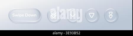 Swipe arrow down button glass icon ui text symbol next. This circle interface features a scroll left right vector with a slide triangle sign for a Stock Vector