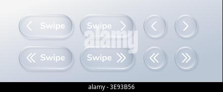 Glass arrow button for swipe navigation. Sleek UI icon with transparent effect, perfect for apps, stories, and modern interface designs with Stock Vector