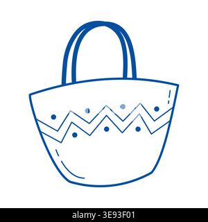 Beach bag vector blue line art doodle summer accessory icon for vacation branding Stock Vector