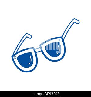 Sunglasses vector blue line art doodle summer accessory icon for beach branding Stock Vector