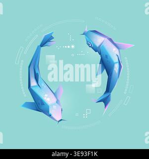 graphic of low poly Koi fish with futuristic element Stock Vector