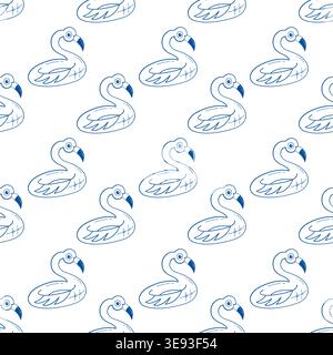 Flamingo float seamless pattern blue line art doodle pool toy background for textile print Stock Vector