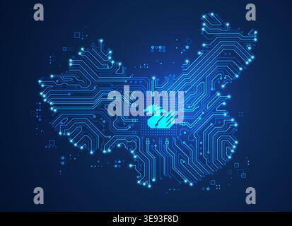 concept of technology industries in China, graphic of China map combined with circuit pattern Stock Vector