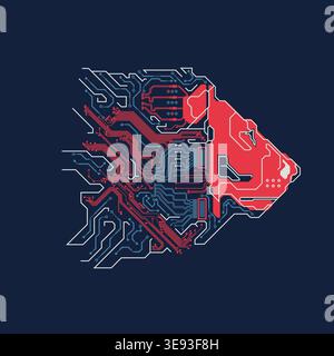 graphic of circuit electronic lion present in retro matching colors style Stock Vector