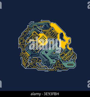 graphic of circuit electronic skull present in retro matching colors cyberpunk style Stock Vector