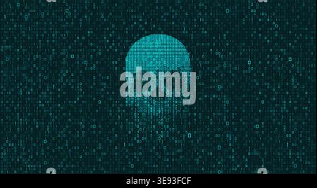 concept of cyber crime, graphic of skull shape with binary code background Stock Vector