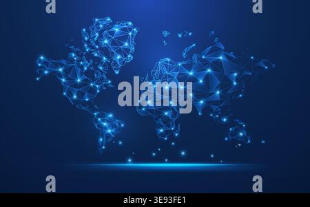 concept of world communication technology, graphic of low poly world map with futuristic element Stock Vector