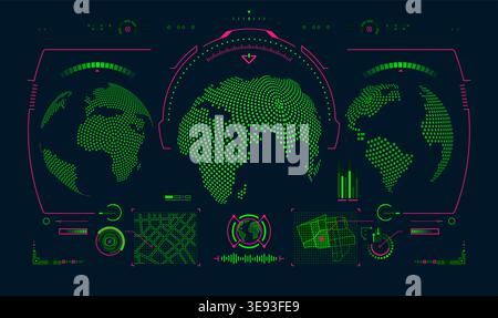 concept of global communication technology, graphic of futuristic globe with technology interface Stock Vector