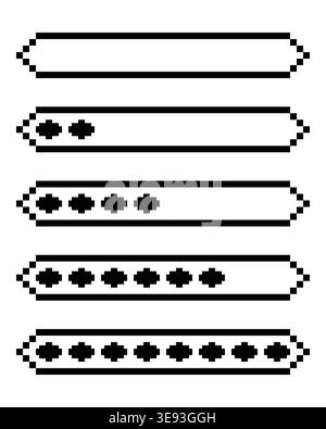 Pixel Art Progress Bar Set for Retro Gaming UI Stock Vector