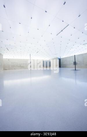 Bright, light-filled room with white ceiling and concrete walls, minimalistic ambiance, Kunsthaus Bregenz, Vorarlberg, Austria Stock Photo