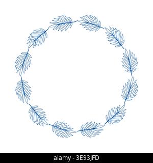 Palm leaf frame vector blue line art doodle tropical wreath for summer invitation Stock Vector