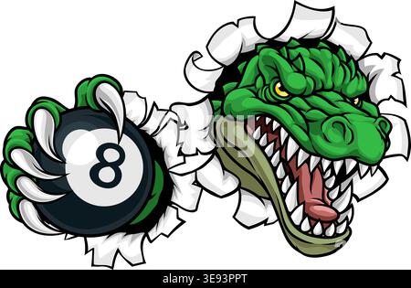Alligator Crocodile Sports Mascot 8 Ball Pool Ball Stock Vector