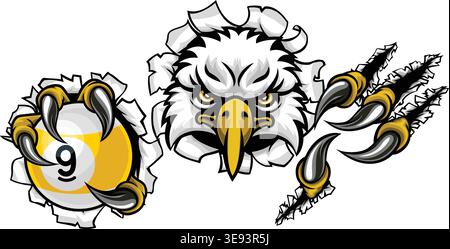 Eagle and 9 Ball Nine Ball Pool Cartoon Mascot Stock Vector