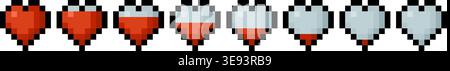 Pixel Art Heart Health Bar Icons Video Game Asset Stock Vector
