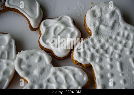 Iced Gingerbread Cookies Closeup image Stock Photo