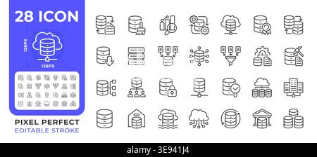 Data analytics pixel perfect line icons set Stock Vector