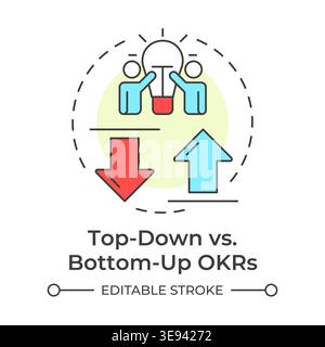 Top down versus bottom up okrs multi color concept icon Stock Vector