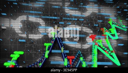 Displaying 3D financial charts sweeping dark virtual grid, with floating numeric strings and nodes Stock Photo