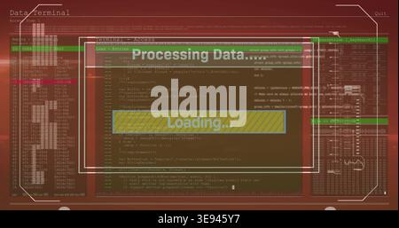 Displaying central processing window on monitoring dashboard, showing yellow loading progress bar Stock Photo
