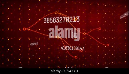 Displaying centered network graph in data space, featuring circular node markers and numeric labels Stock Photo